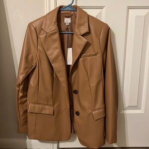 Women's Faux Leather Tan Blazer NWT